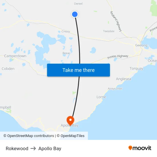 Rokewood to Apollo Bay map