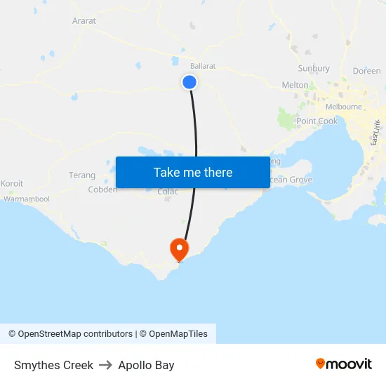 Smythes Creek to Apollo Bay map