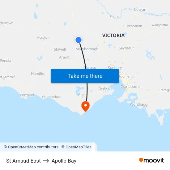 St Arnaud East to Apollo Bay map