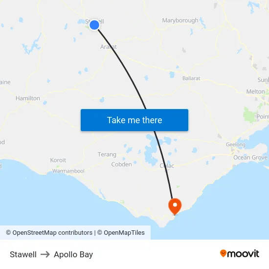 Stawell to Apollo Bay map