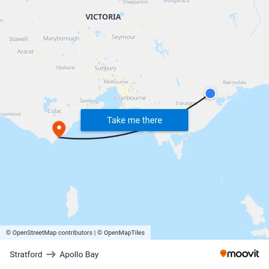 Stratford to Apollo Bay map