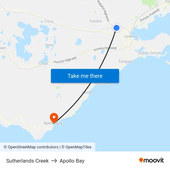 Sutherlands Creek to Apollo Bay map