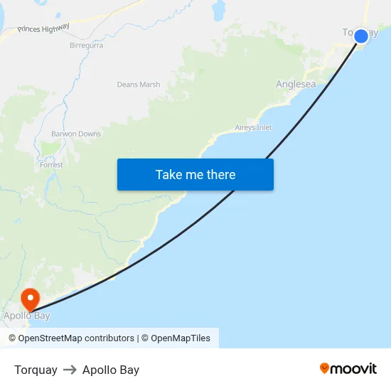 Torquay to Apollo Bay map