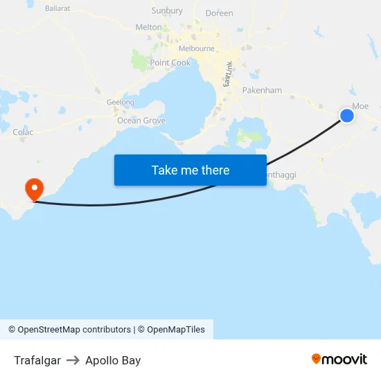 Trafalgar to Apollo Bay map