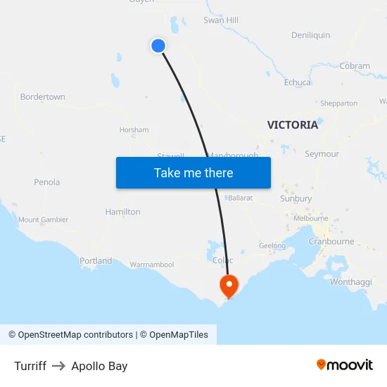 Turriff to Apollo Bay map
