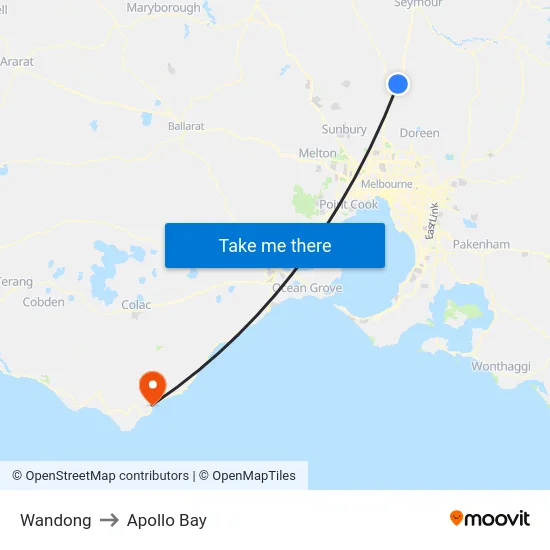 Wandong to Apollo Bay map