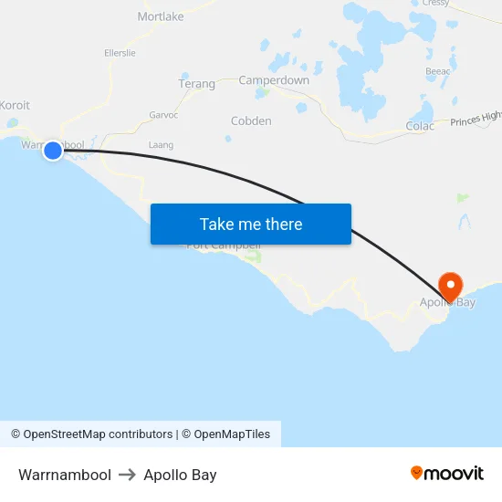 Warrnambool to Apollo Bay map