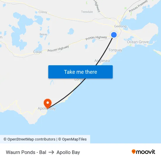 Waurn Ponds - Bal to Apollo Bay map