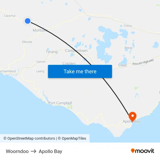 Woorndoo to Apollo Bay map
