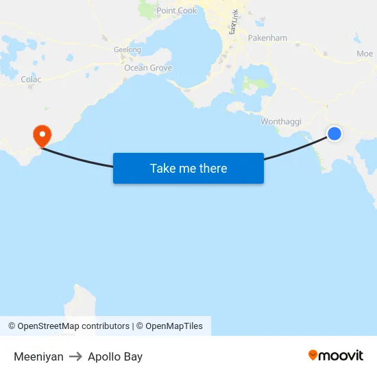 Meeniyan to Apollo Bay map