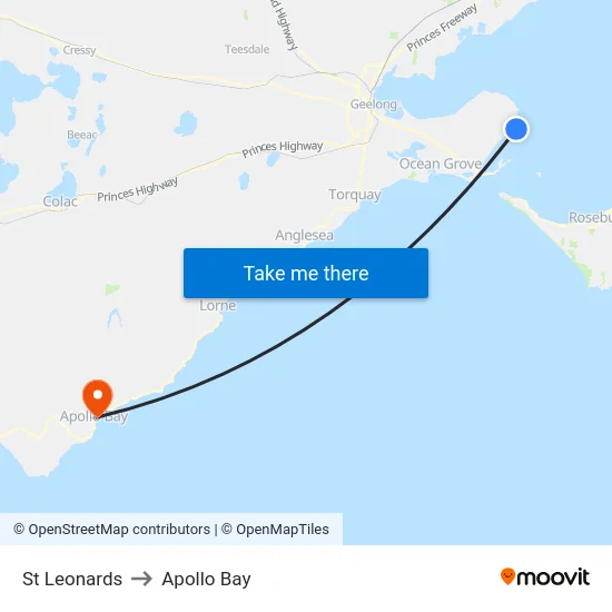 St Leonards to Apollo Bay map