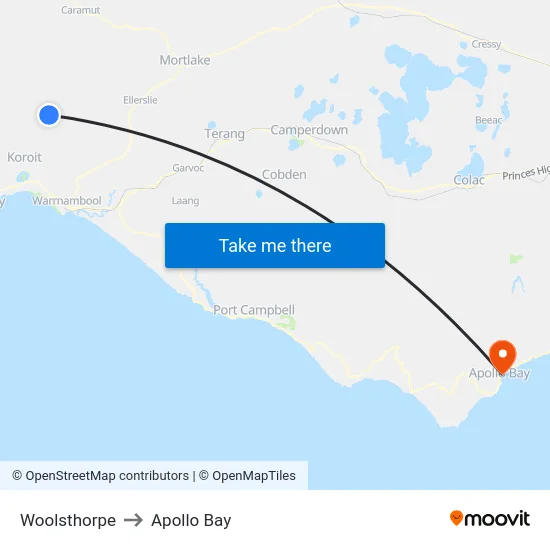 Woolsthorpe to Apollo Bay map