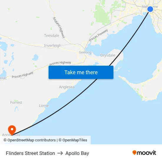 Flinders Street Station to Apollo Bay map