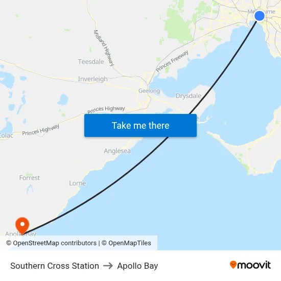 Southern Cross Station to Apollo Bay map