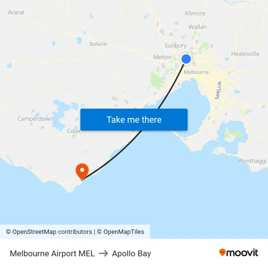 Melbourne Airport MEL to Apollo Bay map