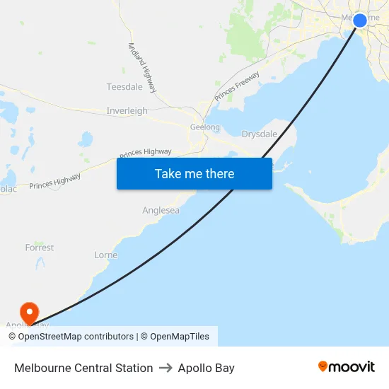 Melbourne Central Station to Apollo Bay map