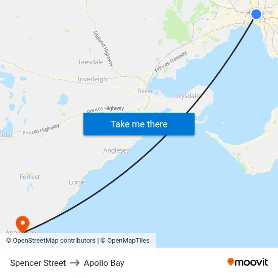 Spencer Street to Apollo Bay map