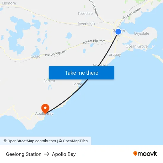 Geelong Station to Apollo Bay map