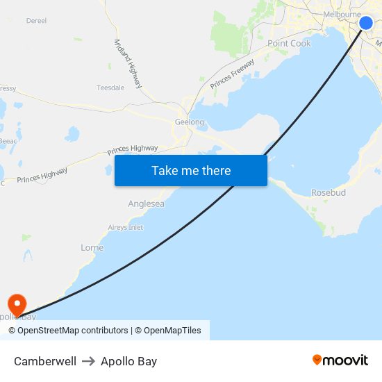 Camberwell to Apollo Bay map