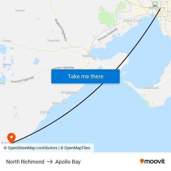 North Richmond to Apollo Bay map