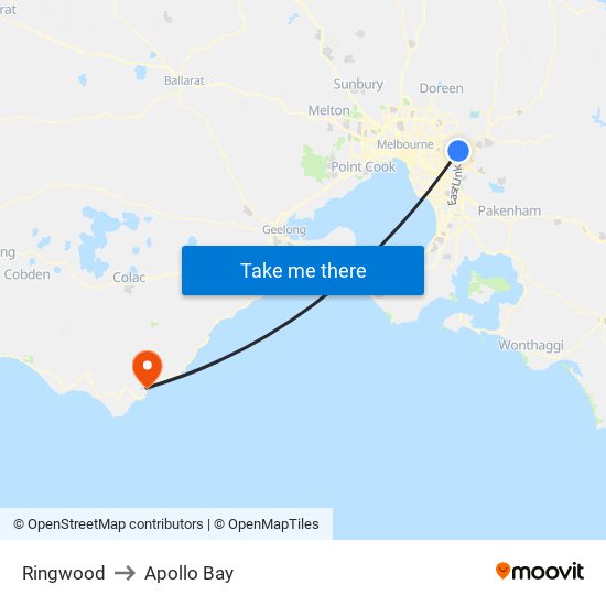 Ringwood to Apollo Bay map