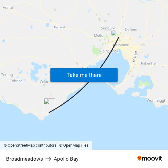 Broadmeadows to Apollo Bay map