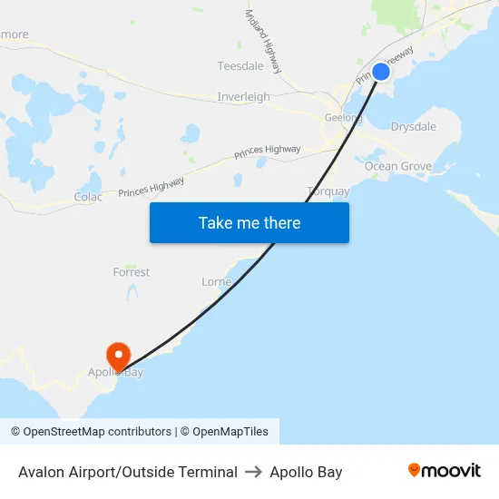 Avalon Airport/Outside Terminal to Apollo Bay map