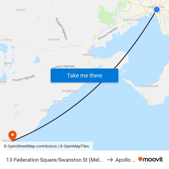 13-Federation Square/Swanston St (Melbourne City) to Apollo Bay map