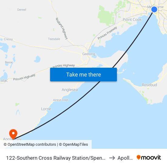 122-Southern Cross Railway Station/Spencer St (Melbourne City) to Apollo Bay map