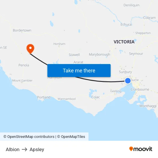 Albion to Apsley map