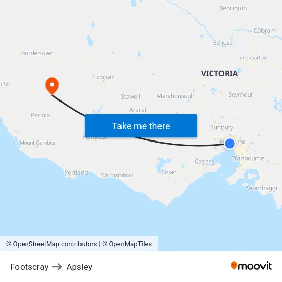 Footscray to Apsley map