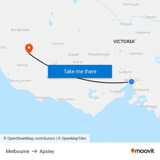 Melbourne to Apsley map