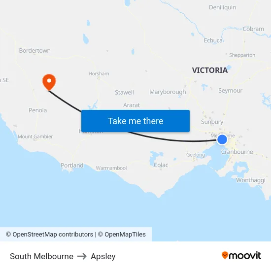South Melbourne to Apsley map