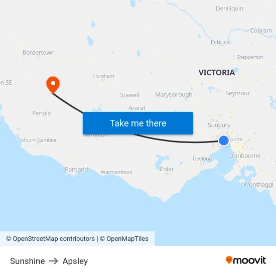 Sunshine to Apsley map