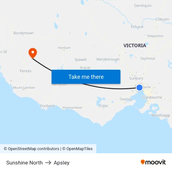 Sunshine North to Apsley map