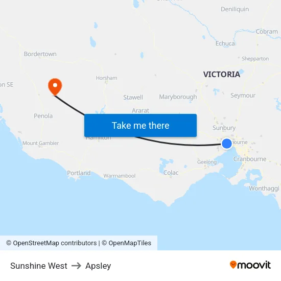 Sunshine West to Apsley map