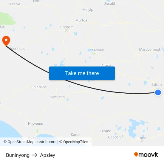 Buninyong to Apsley map