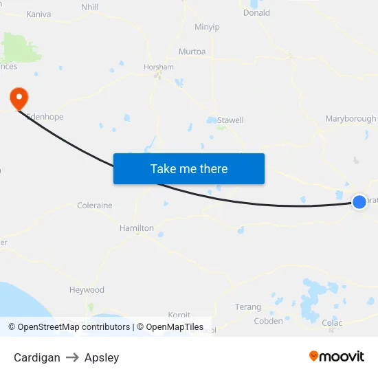 Cardigan to Apsley map