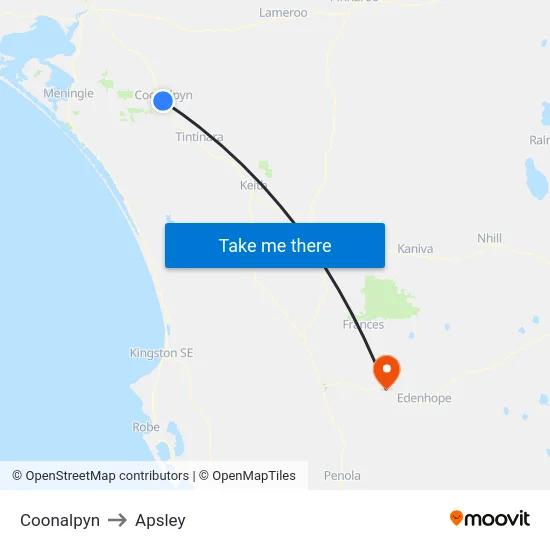 Coonalpyn to Apsley map
