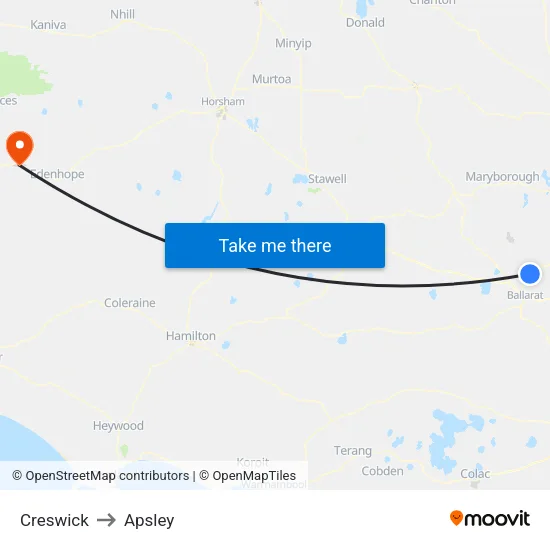 Creswick to Apsley map