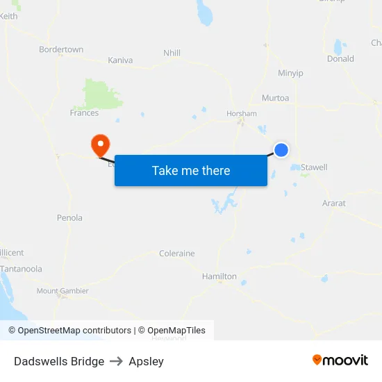 Dadswells Bridge to Apsley map