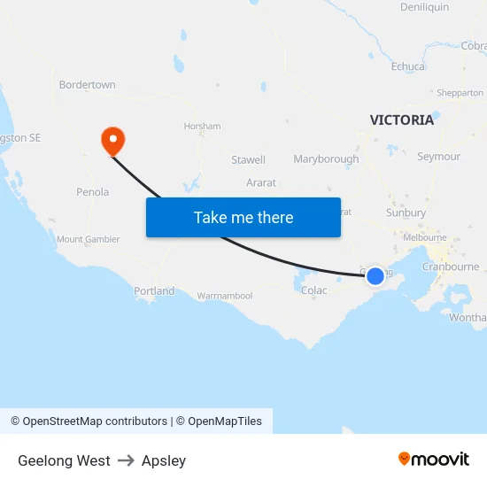 Geelong West to Apsley map