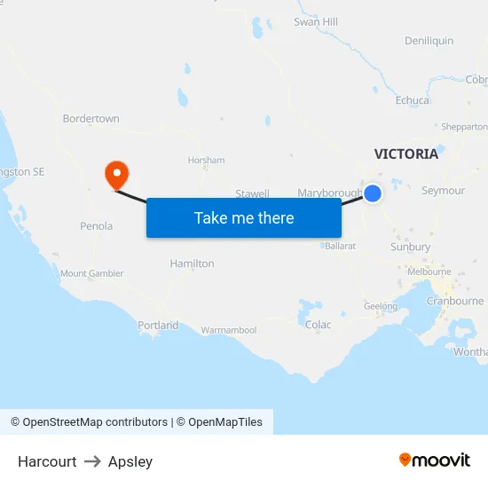 Harcourt to Apsley map