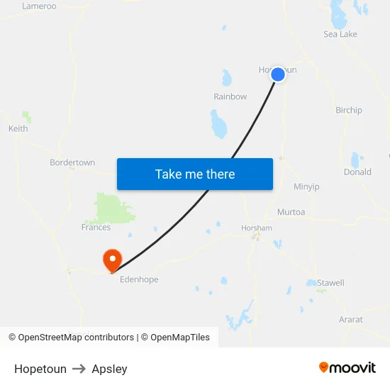 Hopetoun to Apsley map