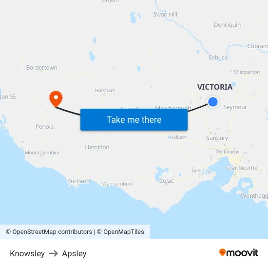Knowsley to Apsley map