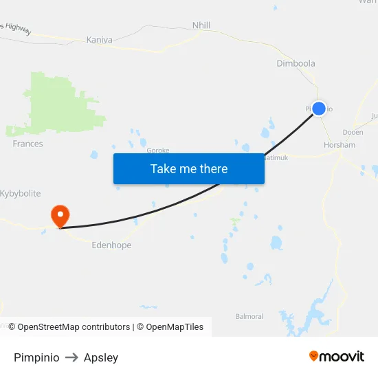 Pimpinio to Apsley map