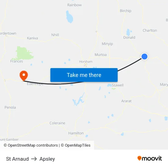 St Arnaud to Apsley map