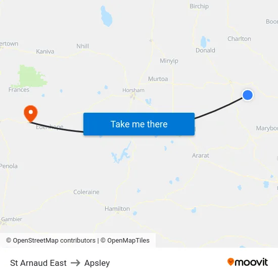 St Arnaud East to Apsley map