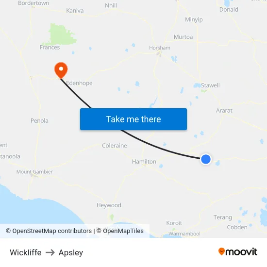 Wickliffe to Apsley map