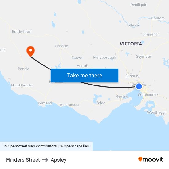 Flinders Street to Apsley map